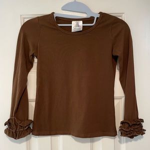 Size 8 Adorable Essentials, Long Sleeve Brown Ruffle, Cotton Shirt